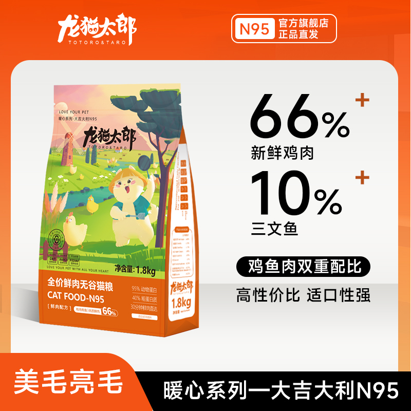 【全价鲜肉粮】龙猫太郎暖心N95全价鲜肉无谷猫粮1.8kg全阶段高鲜肉