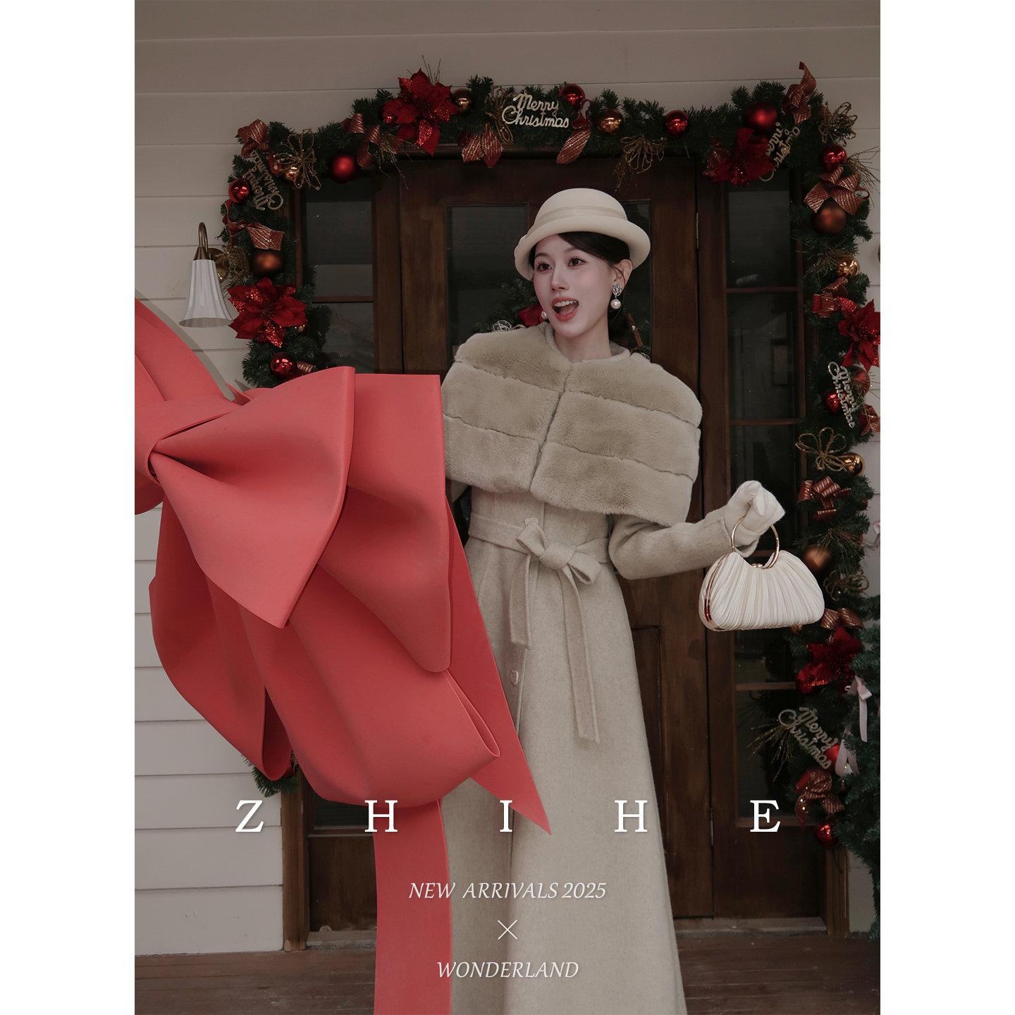 无艳一禾【故园寻梦】手工坊-100绵羊毛双面呢大衣+兔毛披肩