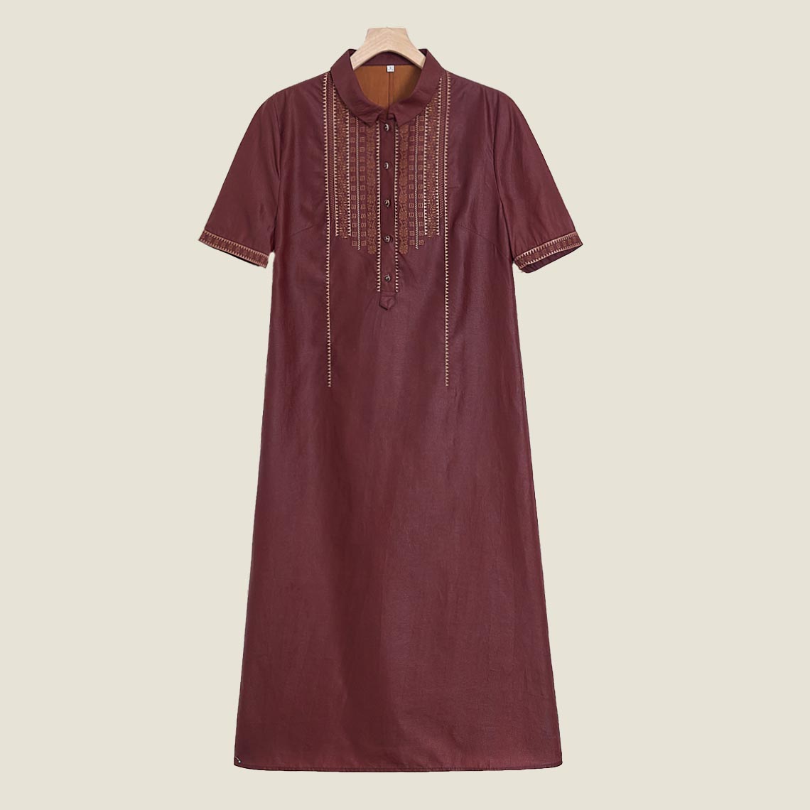 越老板 新中式刺绣款红云纱老料皮料气质文艺香云纱连衣裙25363