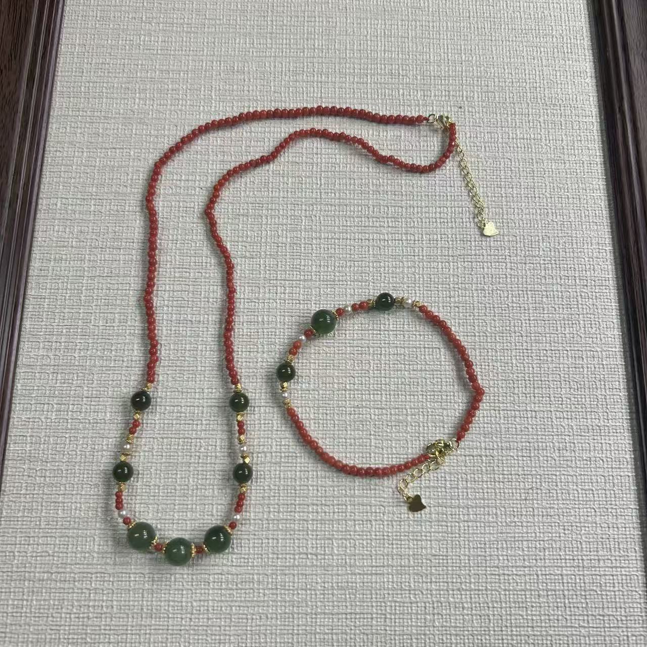 【老四珠宝】天然珊瑚圆珠套装 多样性发其一