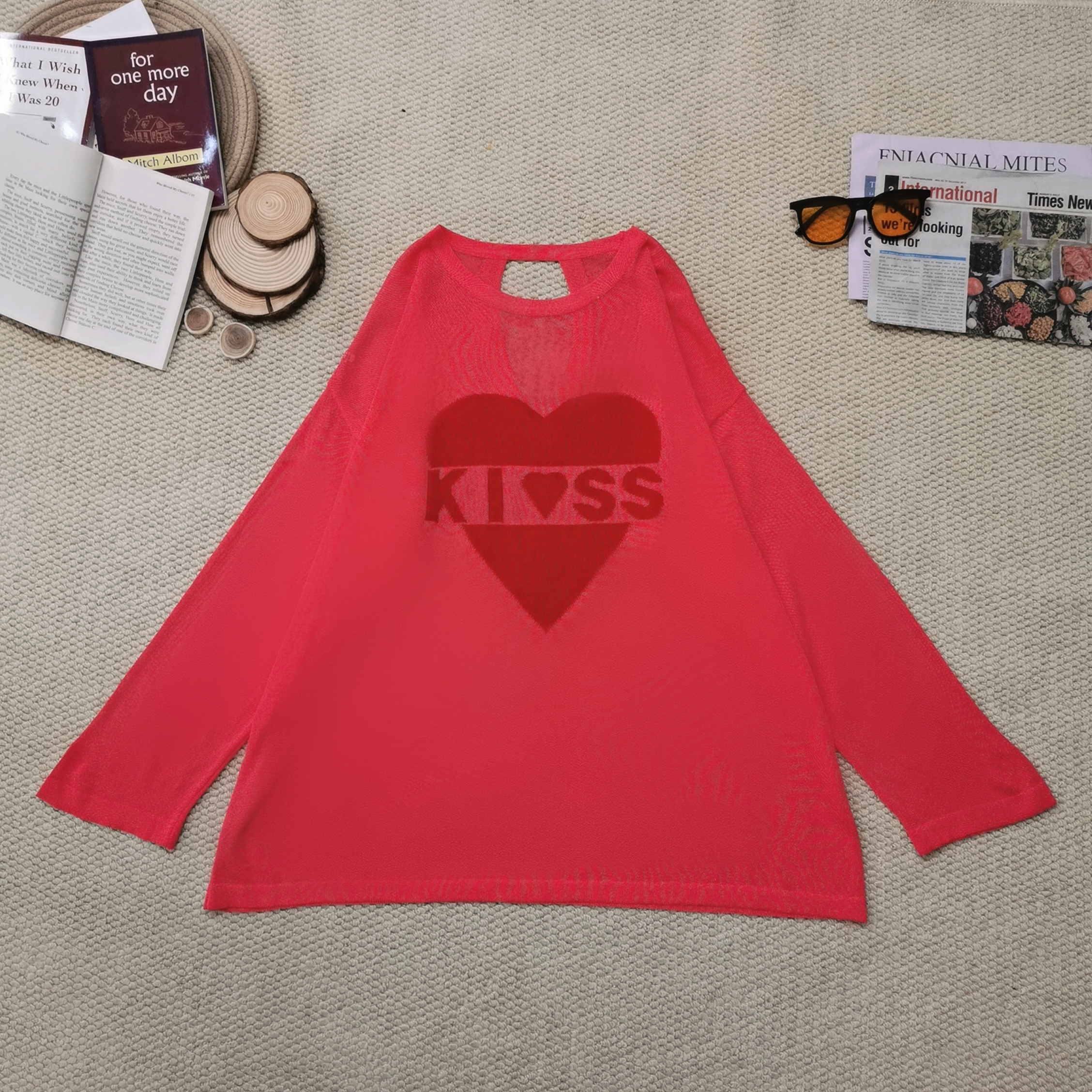 2025春季新款洋气时尚字母纯色爱心型长袖防晒针织衣1436