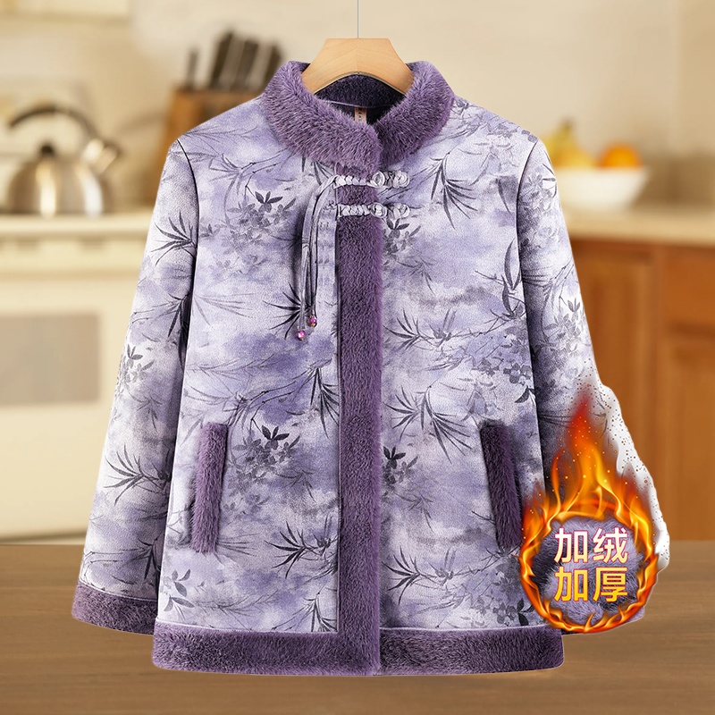妈妈冬装加绒加厚外套中老年人立领洋气奶奶60岁70老人老太太上衣