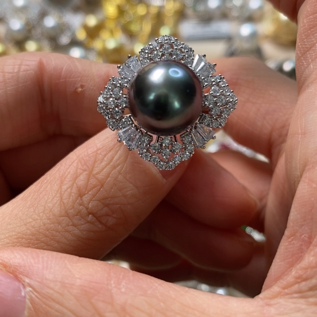 海水珍珠戒圈银S925镶嵌