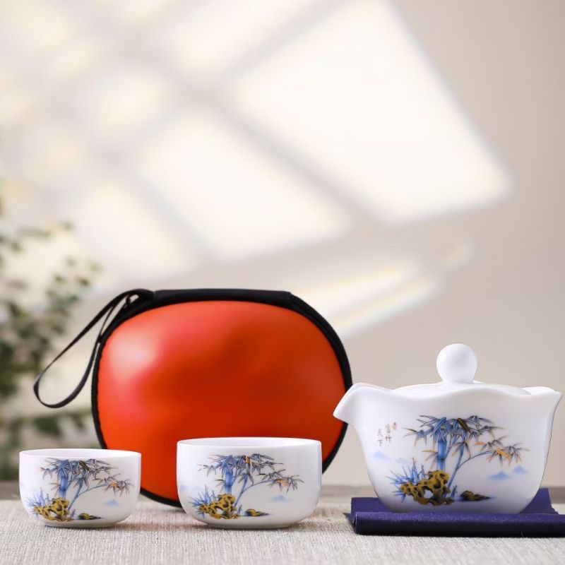 旅行茶具套装陶瓷快客杯一壶两杯户外便携随身手提功夫茶具G3023