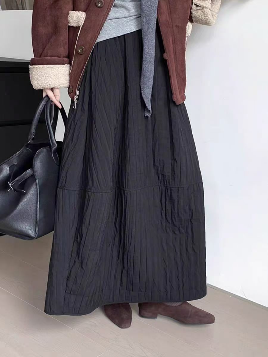 风华珏（冬拾）厚款宽松花苞纯色中长款半身裙