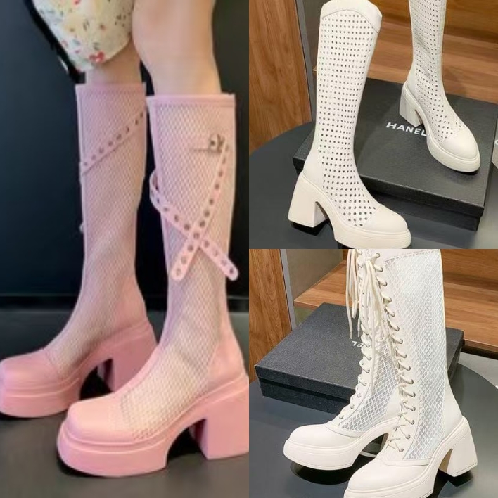 【219】小个子厚底高跟编织夏季凉鞋长筒包头凉鞋镂空软底包头透气