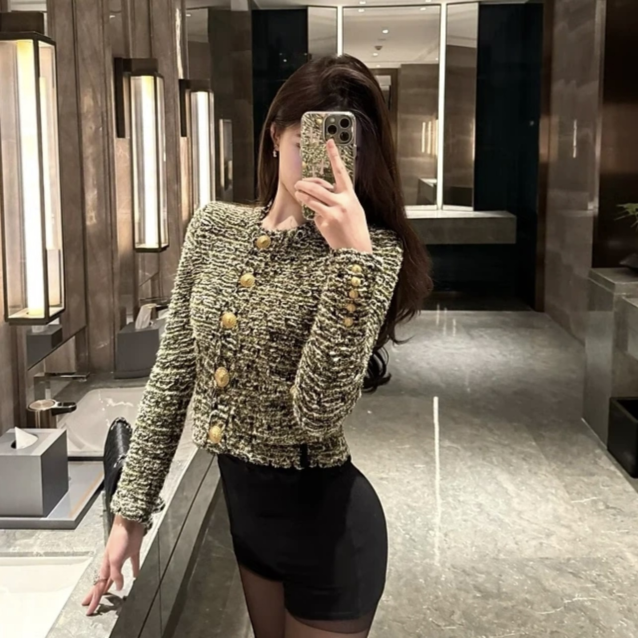 99新 BALMAIN/巴尔曼 aa417/粗花呢条纹单排扣外套 涤纶 34码