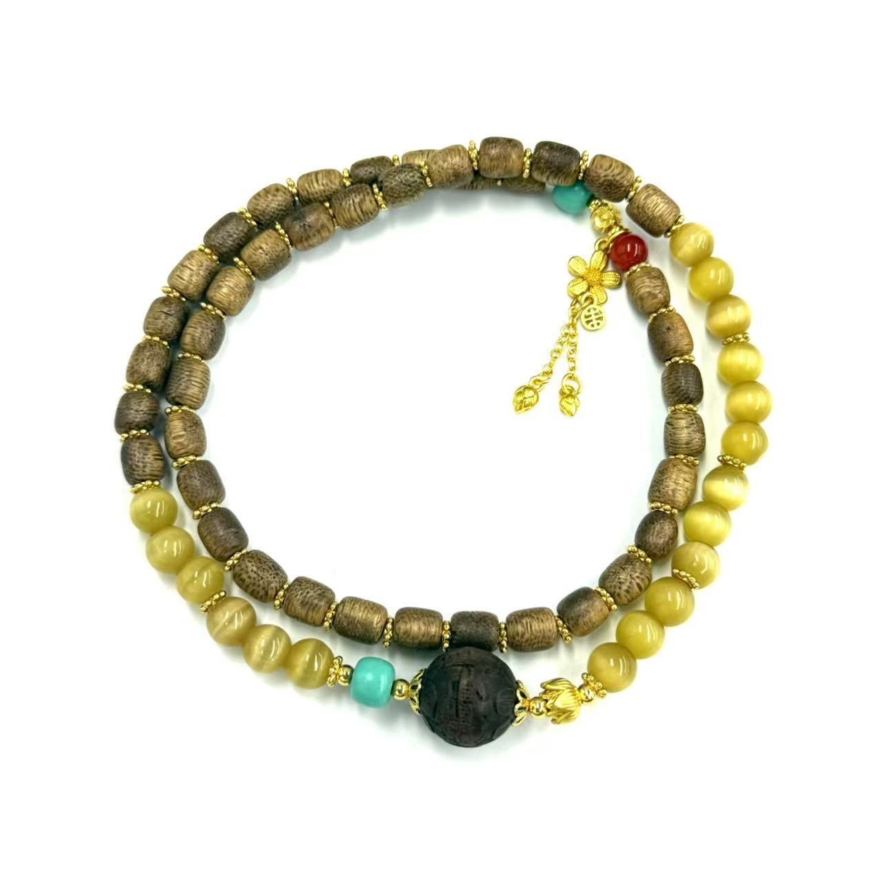 x873-国风设计款原创DIY沉香木圆珠多圈手串