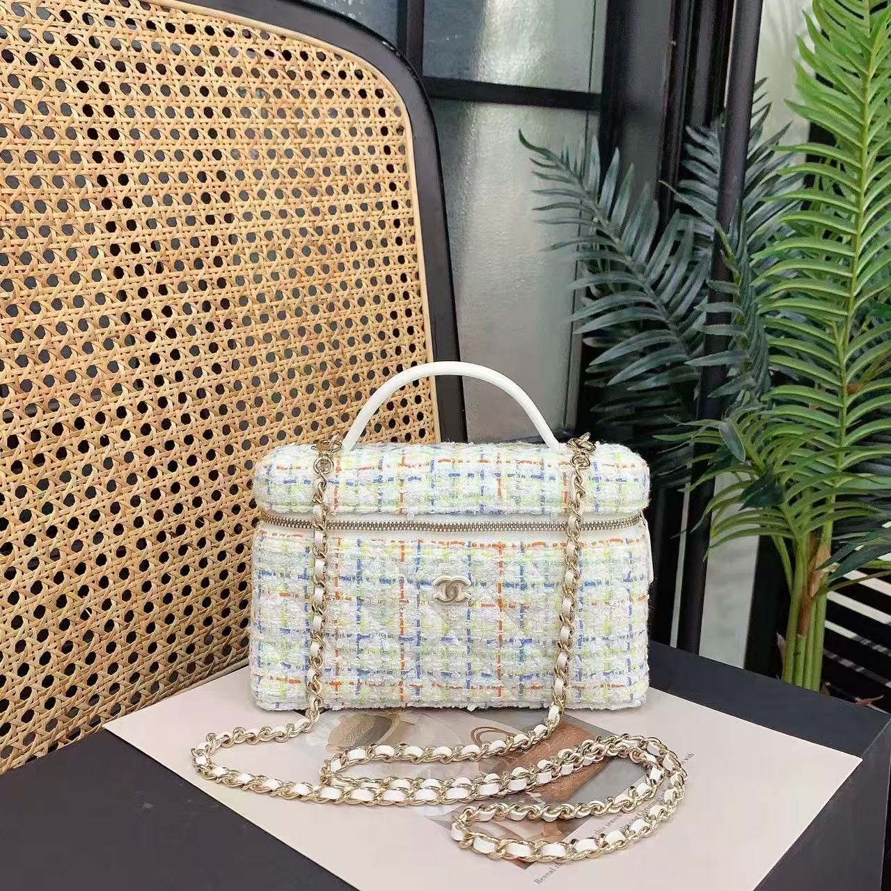 95新 Chanel/香奈儿 25clp饭盒白金扣毛呢拼皮单肩芯片 39785262