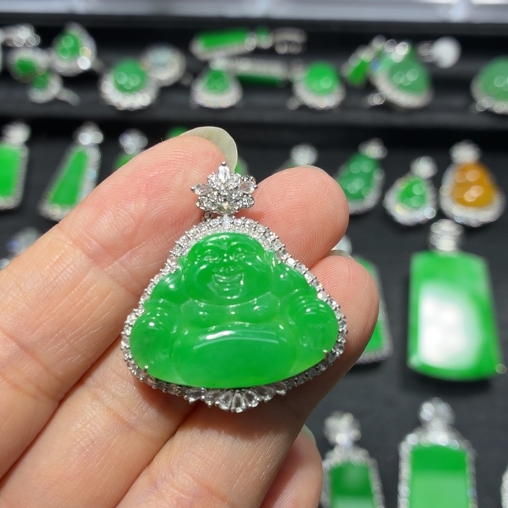 翡翠18K金镶嵌吊坠(不含链)翡翠