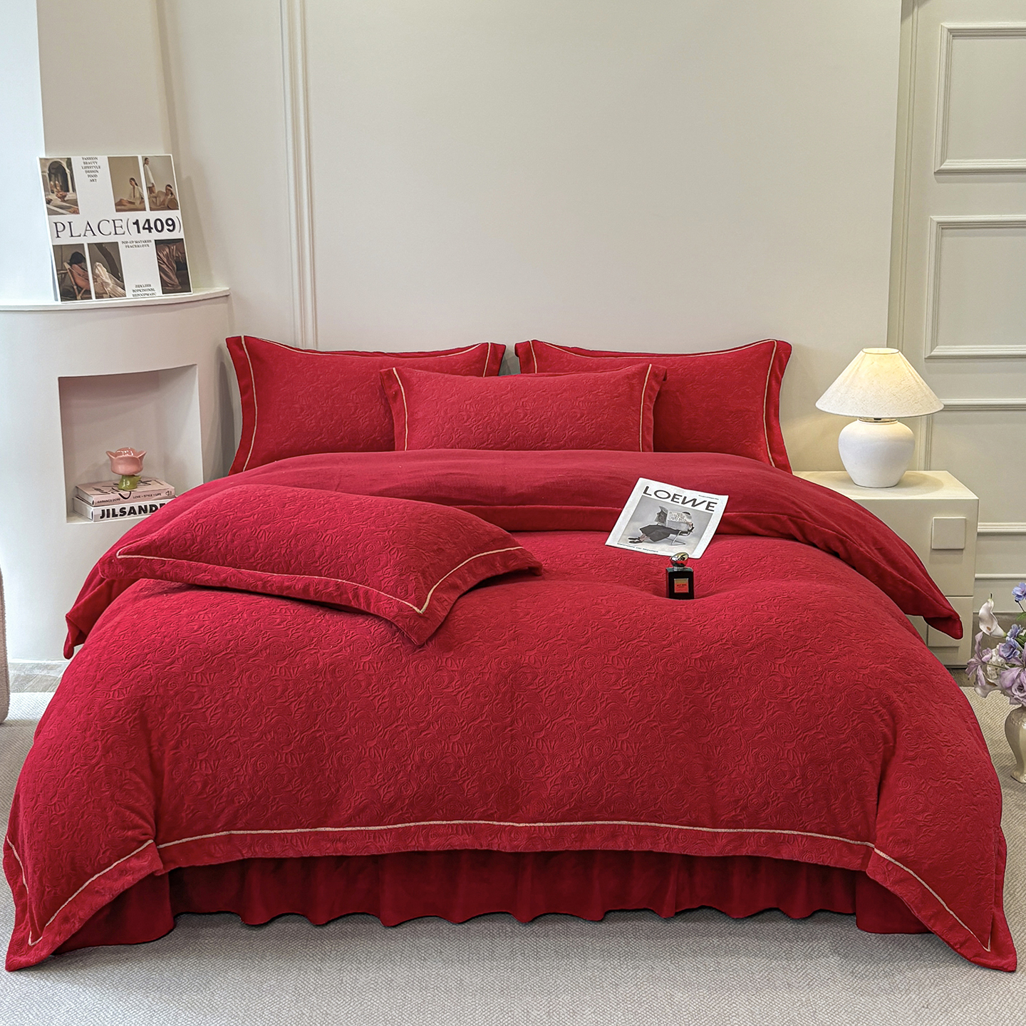 冬季保暖牛奶四件套双面绒被套床盖法莱绒床上用品防静电加厚新款