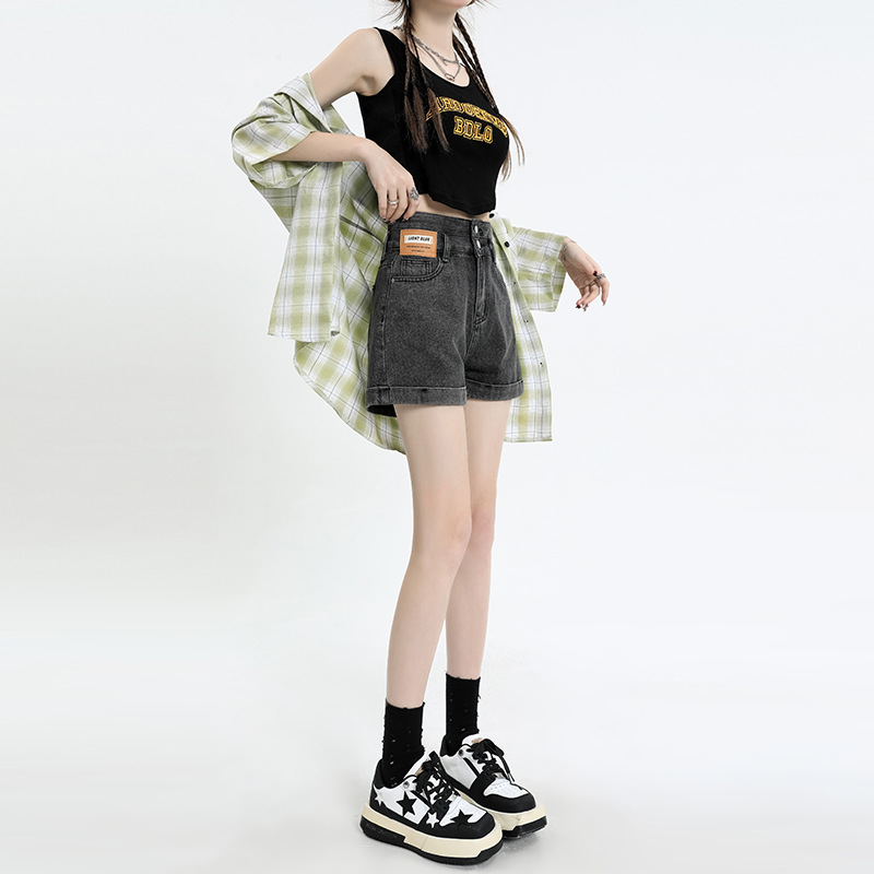 黑色牛仔短裤女小个子春季高腰显瘦大码a字辣妹热裤子时尚休闲