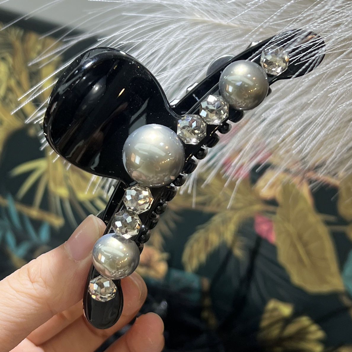 B30【9cm黑色香槟钻半抓】发量少可戴高货百搭小香风秋冬款