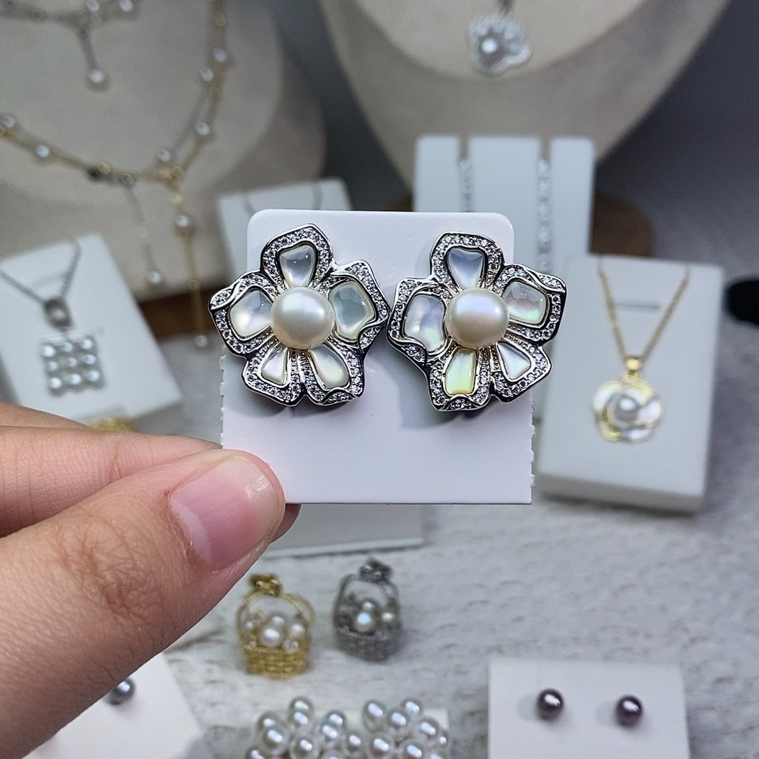 淡水珍珠耳饰银S925镶嵌