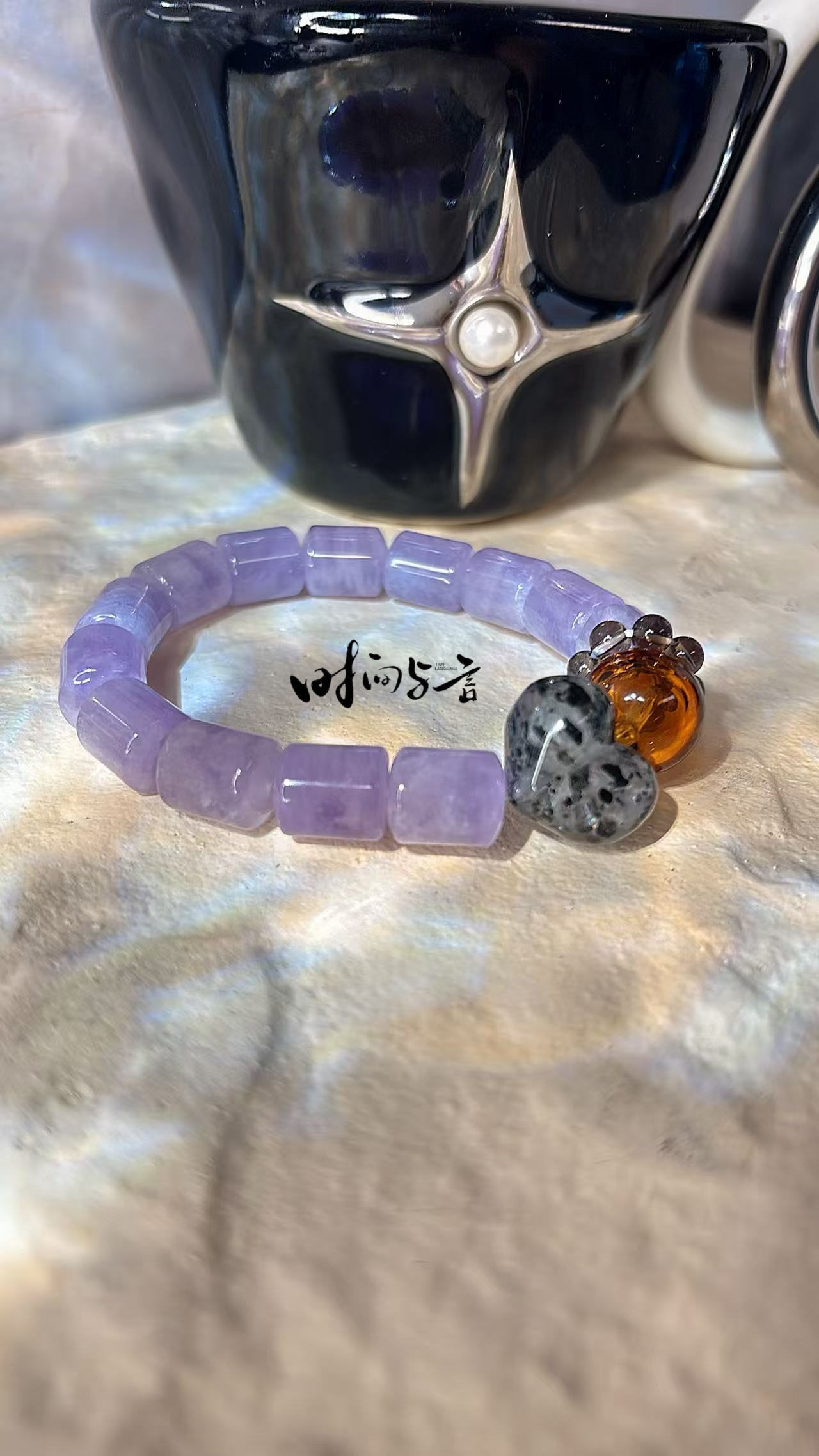 非金属玻璃手链 【时间与言】薰衣草紫水手串搭配黑草莓屁桃