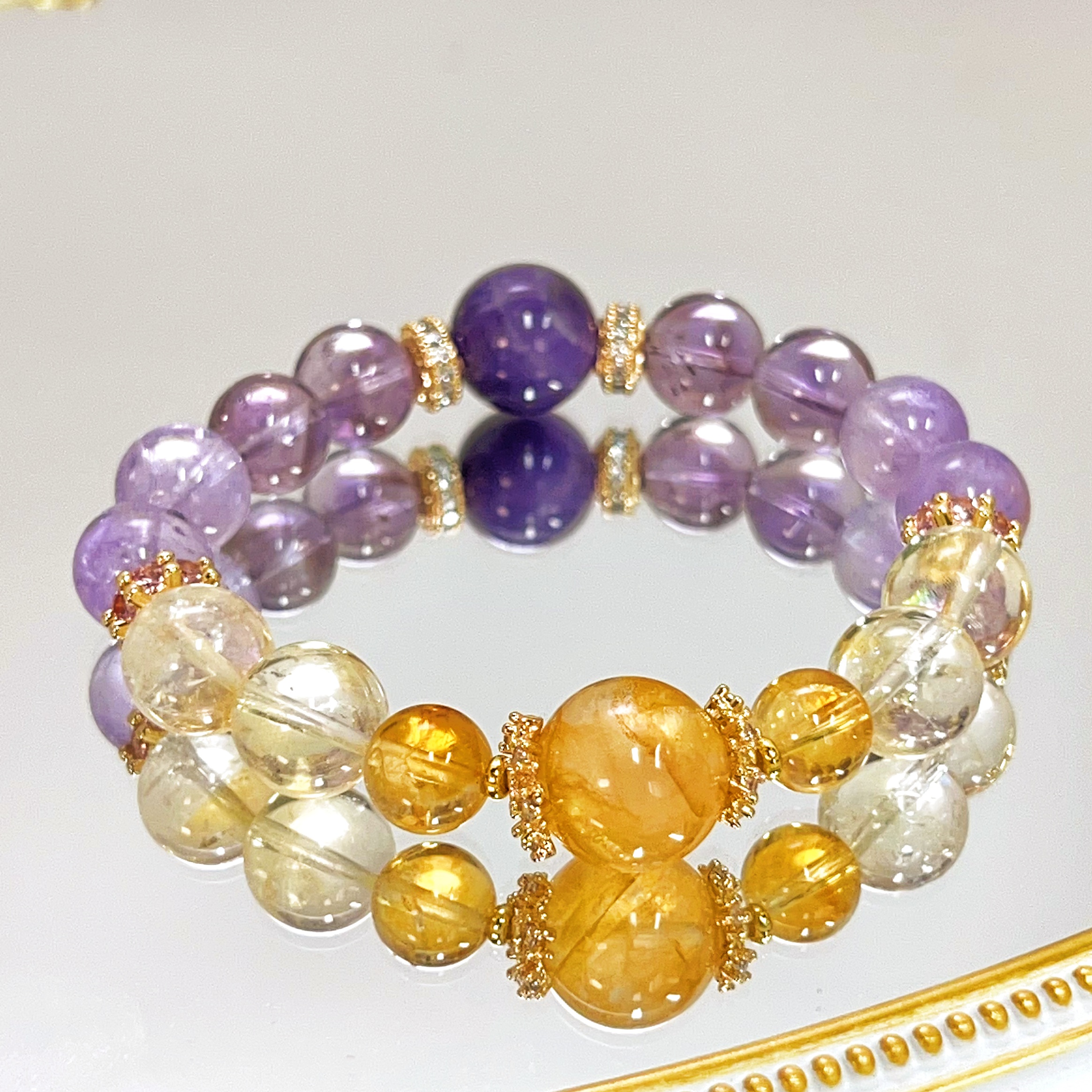 【紫富金财】巴西紫水晶➕黄水晶富学业事业旺财气运气天然水晶手串