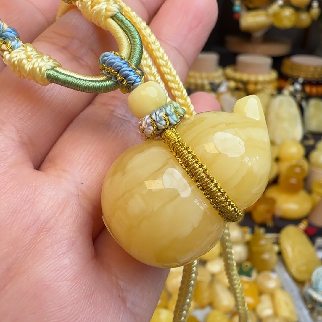 琥珀套链未镶嵌天然俄料浓蜡妖花蜜蜡葫芦吊坠