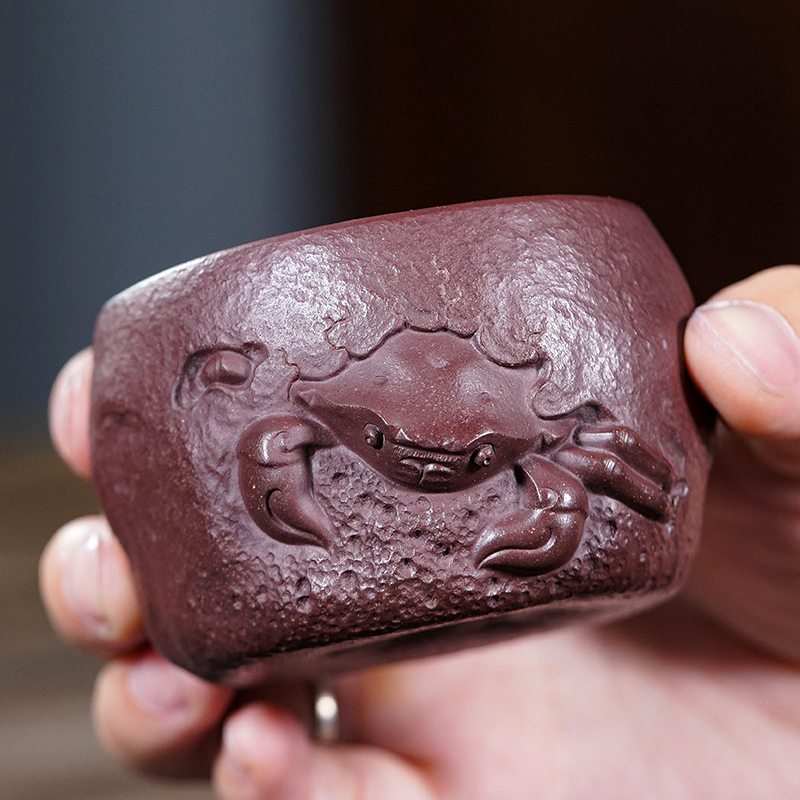 宜兴紫砂茶杯名家全手工八方来财螃蟹主人杯高端茶具品茗杯单杯