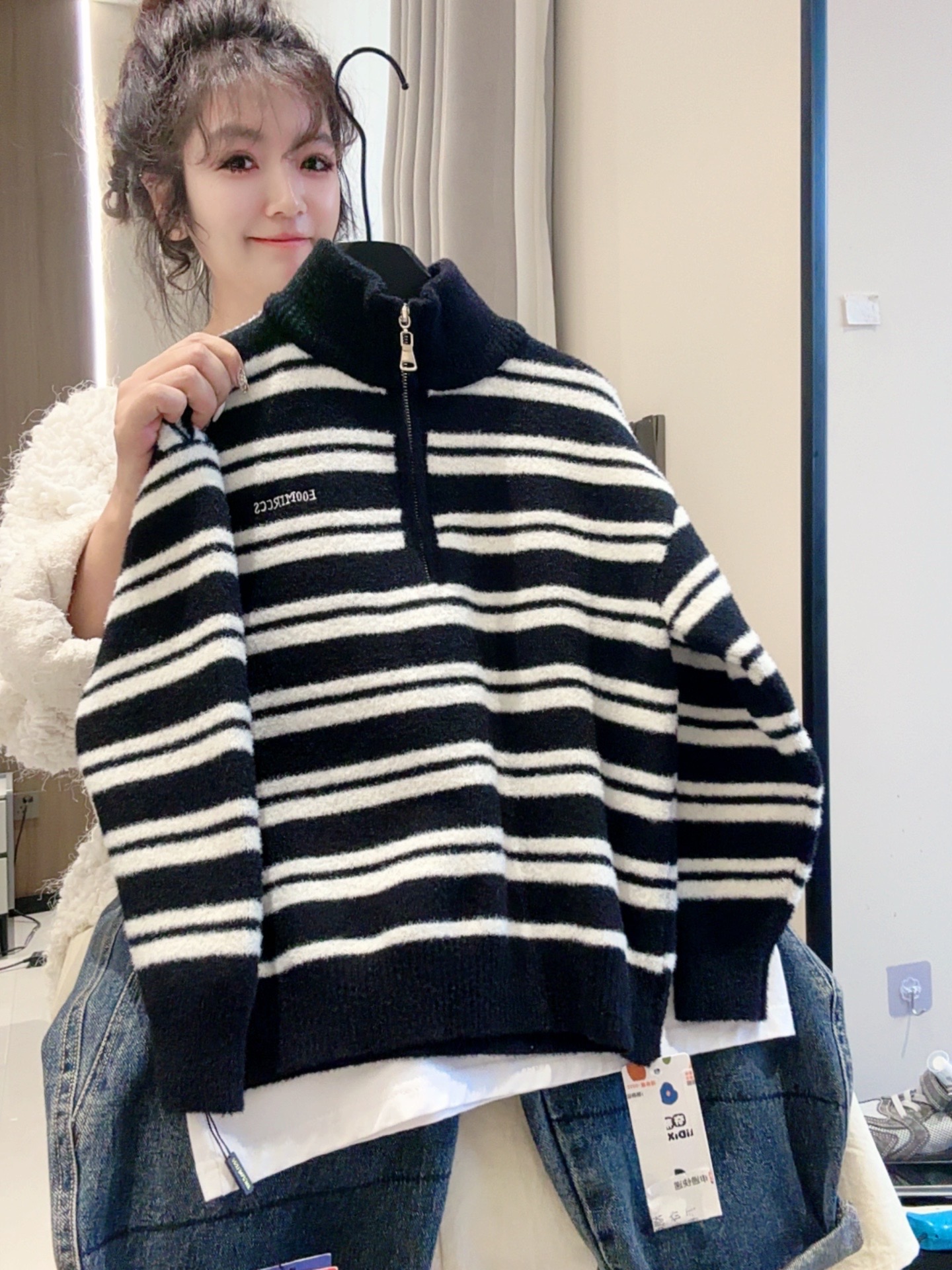 【不起球】男童秋冬款毛衣加厚条纹高领针织衫2025新款大童装冬装潮