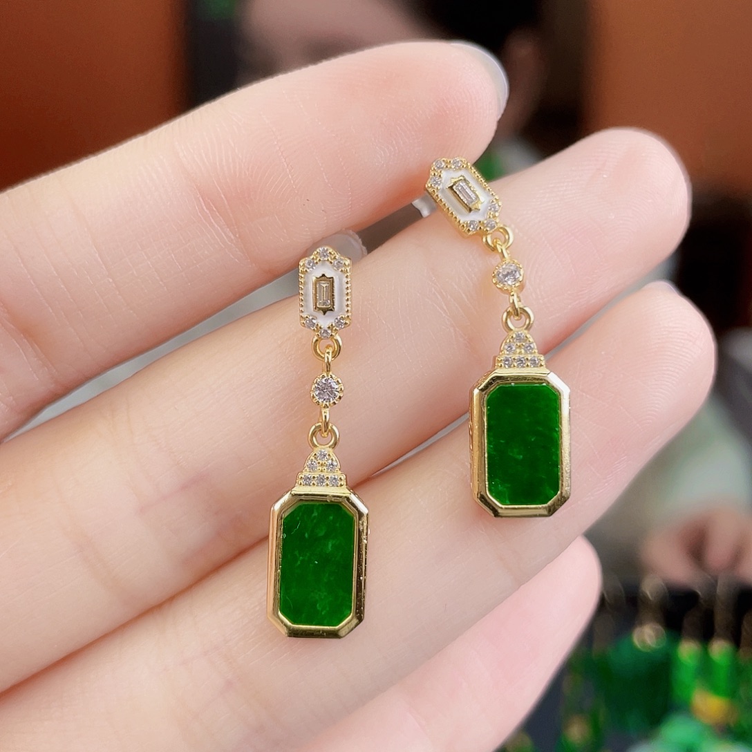 翡翠银S925镶嵌耳饰