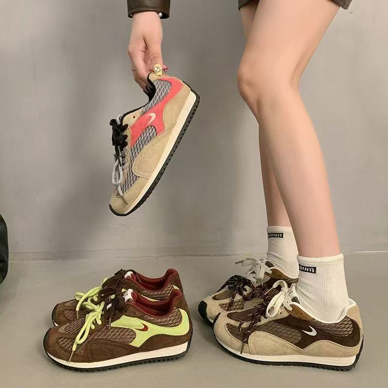 趋势新品~复古百搭时尚网面运动鞋女2025新款厚底轻便丑萌阿甘鞋