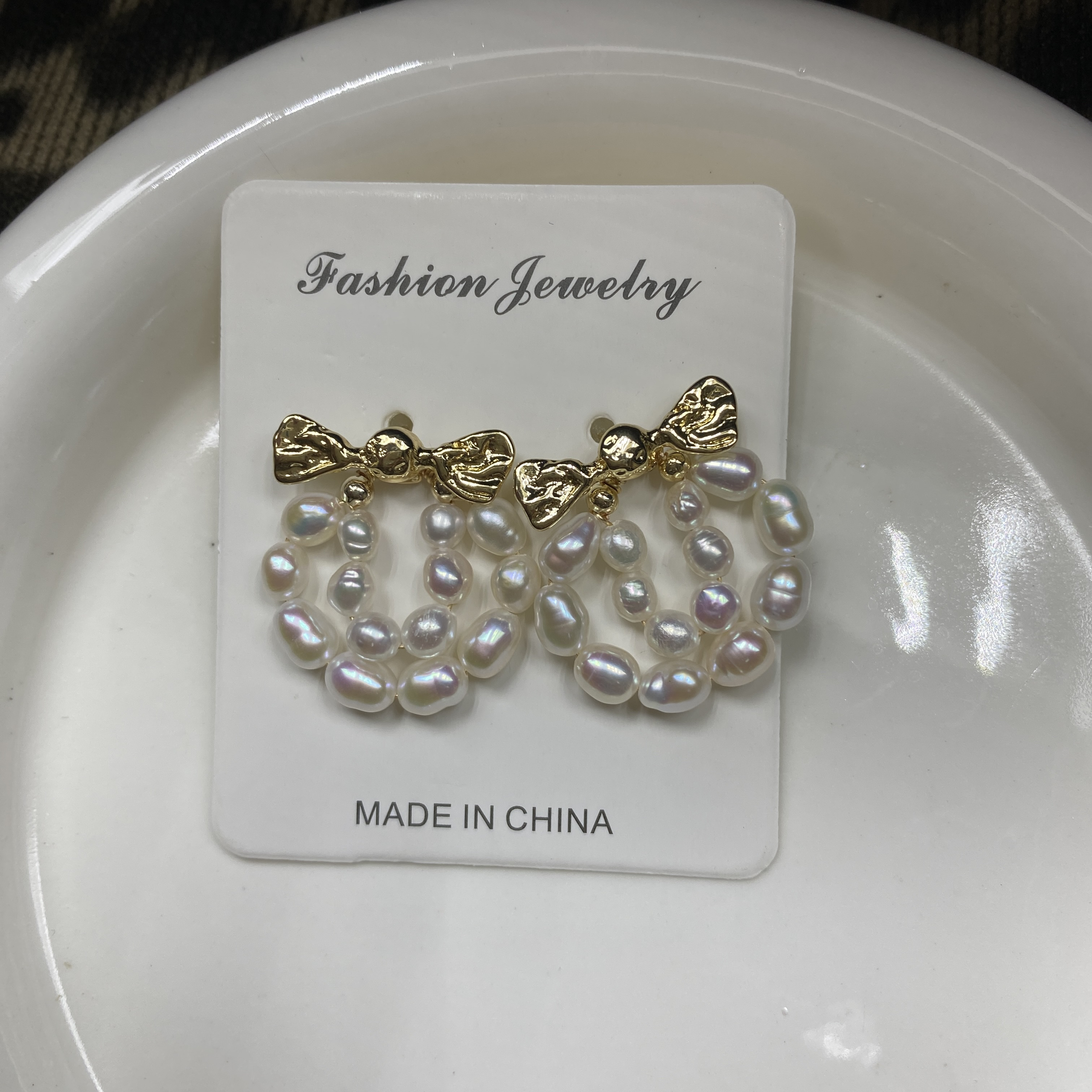 蝴蝶结珠珠耳环女甜美气质高级感精致小众法式镶钻耳饰简约百搭