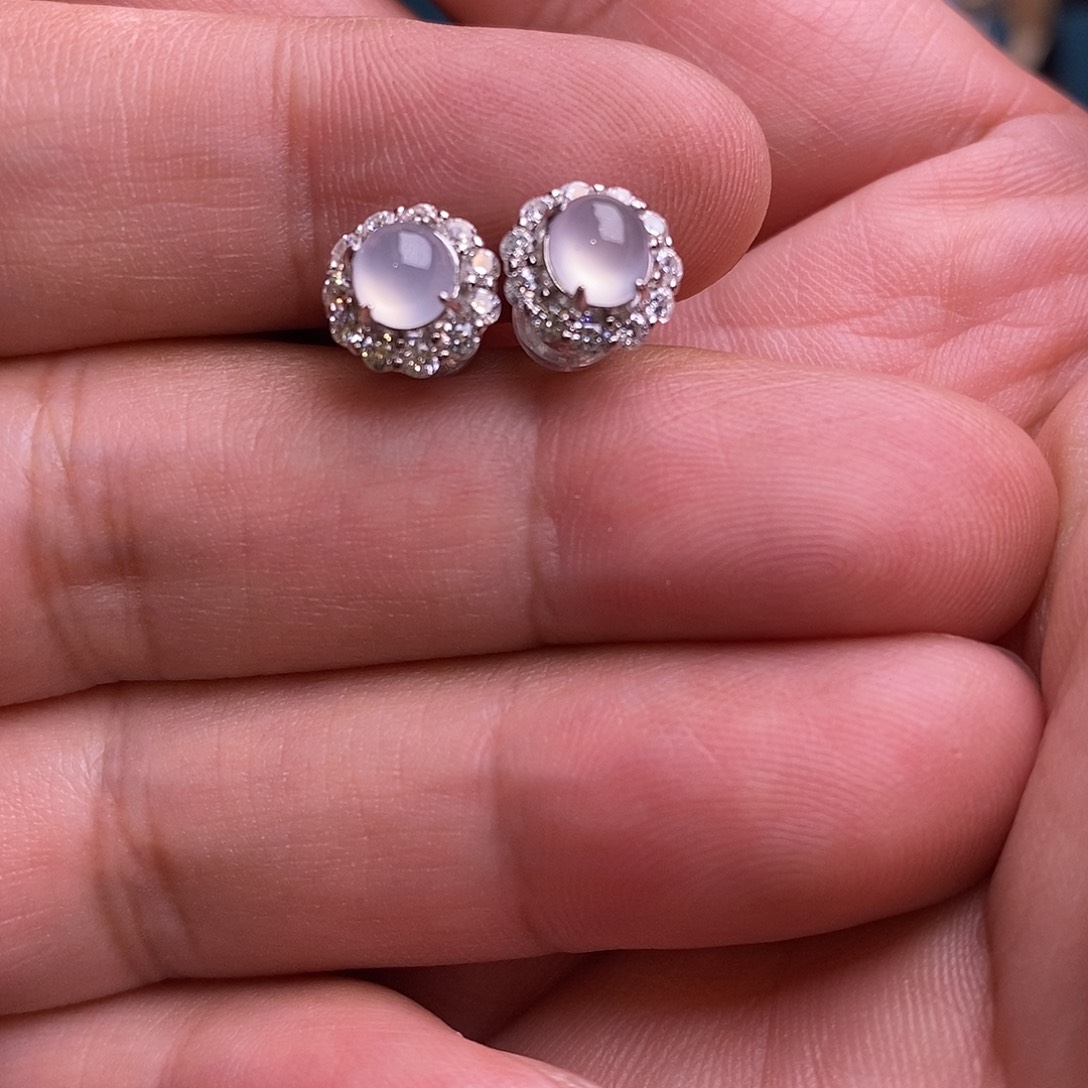 翡翠银S925镶嵌耳饰蛋面耳钉