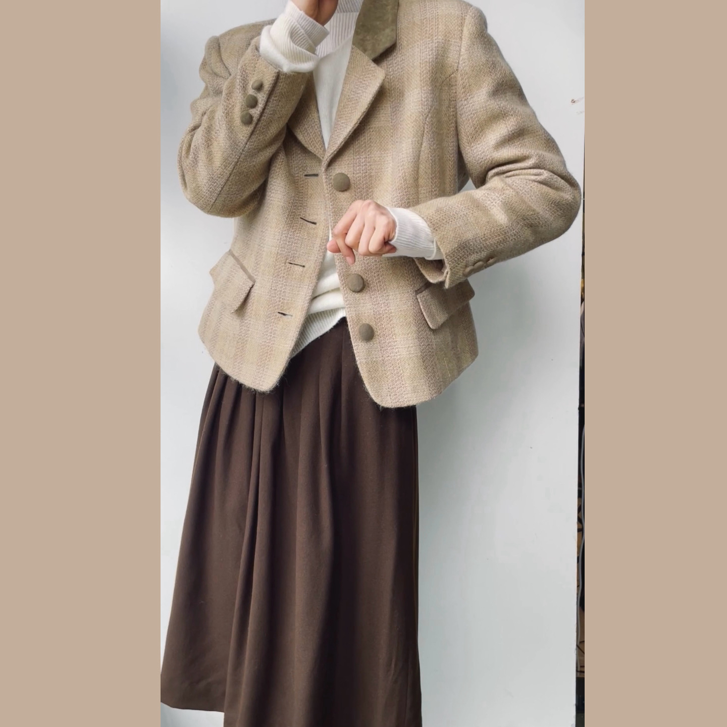 古着vintage|拼丝绒格纹西装翻领时尚外套