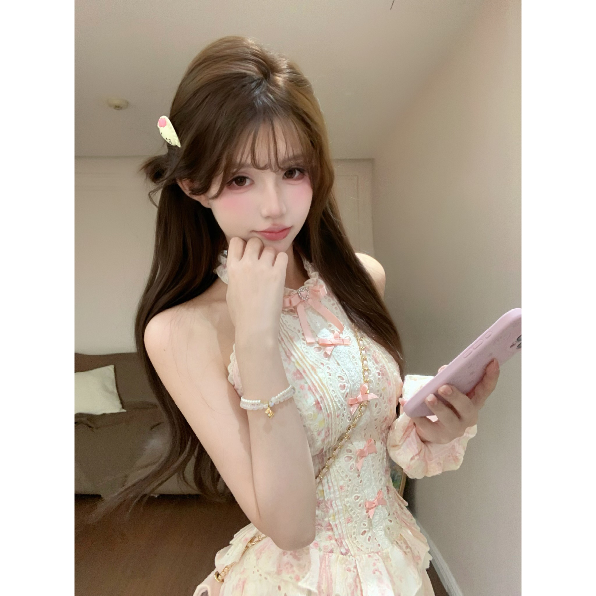 瑞茜·威瑟斯 半熟千金 夏季甜美收腰显瘦无袖上衣半身裙R3462-1W