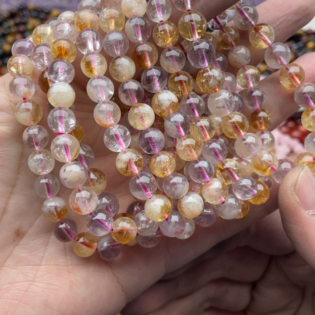 玛瑙/玉髓珠宝半成品未镶嵌一条装8mm紫黄水晶混珠手串