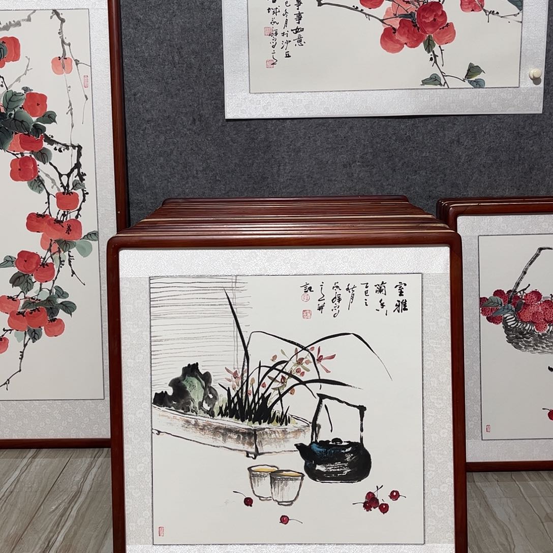 国画书画作品带框63×63