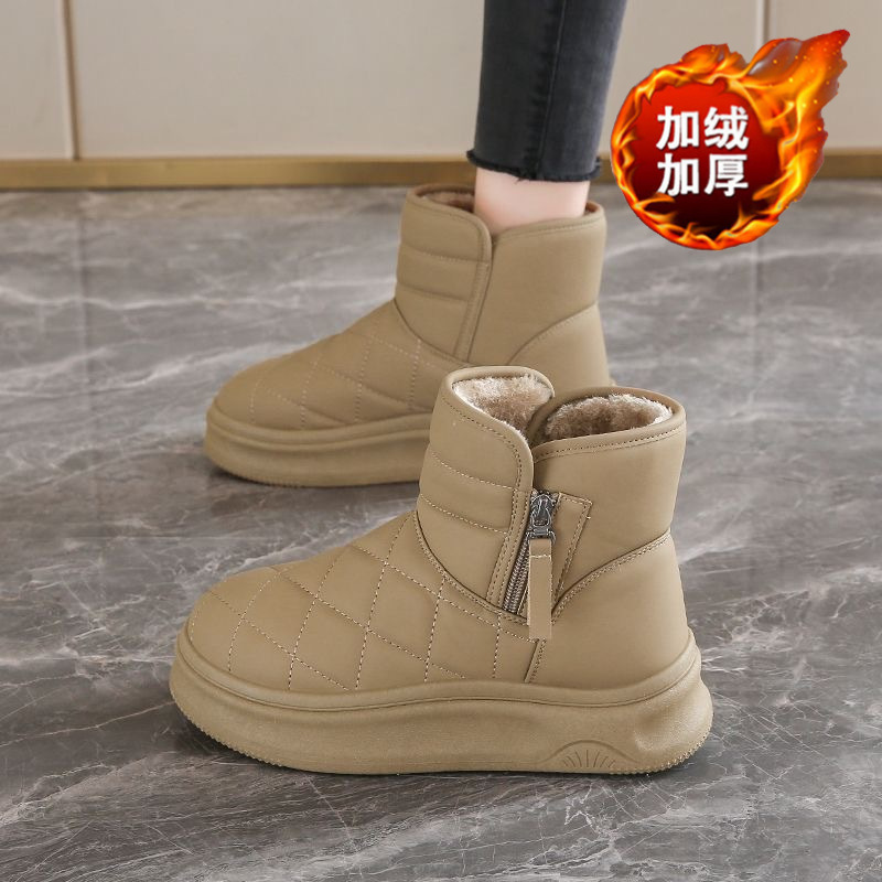 冬季加绒雪地靴女2025新款加厚保暖棉鞋厚底增高短靴休闲二棉女鞋
