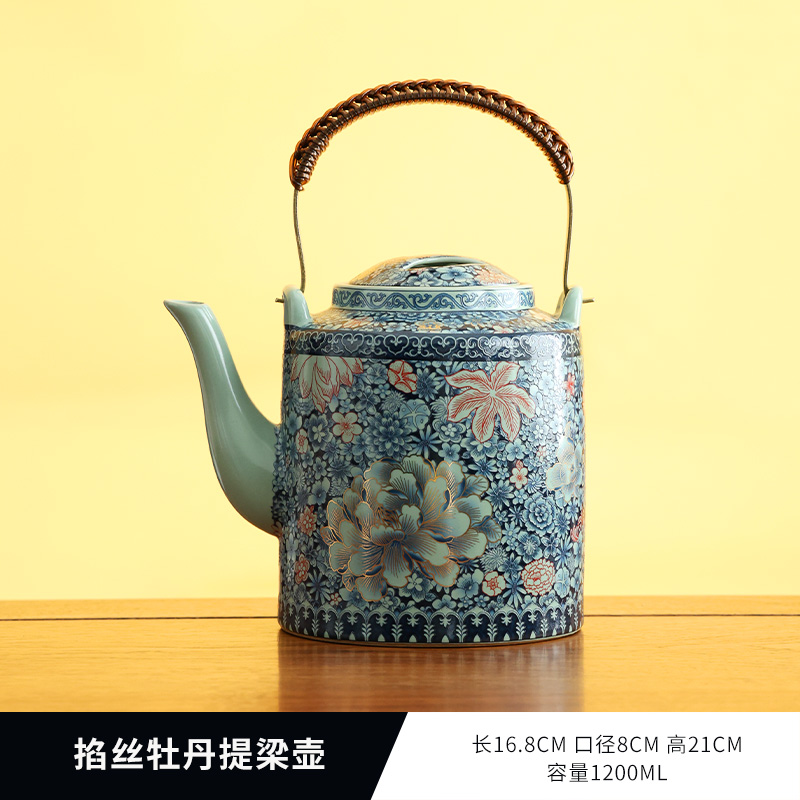掐金丝红牡丹1号提梁壶-4400
