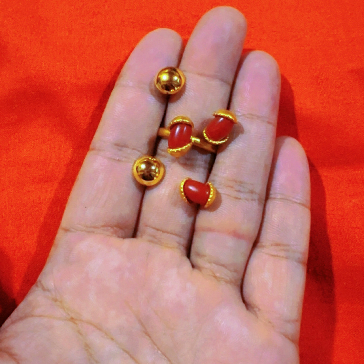 纯铜戒指 金色配饰红色指环素款女复古古法色活口