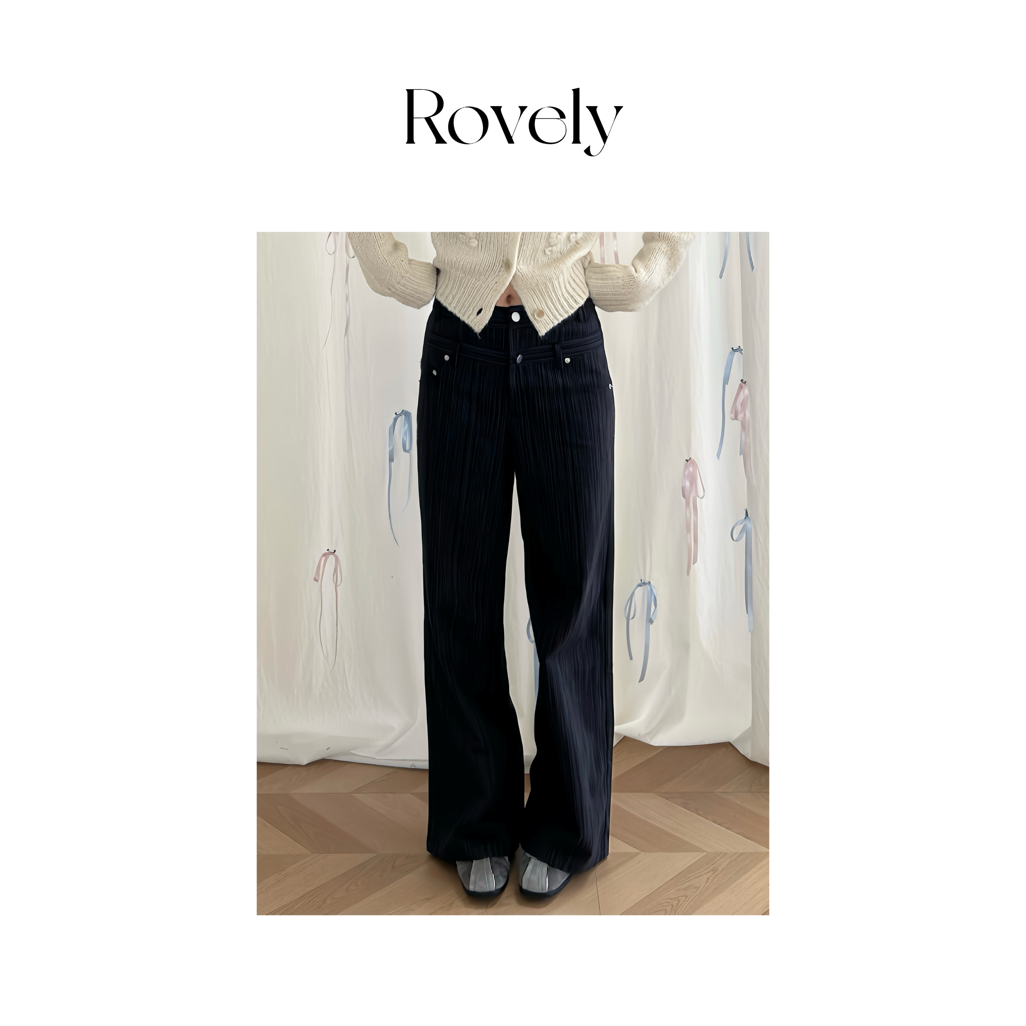 Rovely【宁艺卓林珍娜同款】原单面料定制百搭暗纹设计感休闲裤