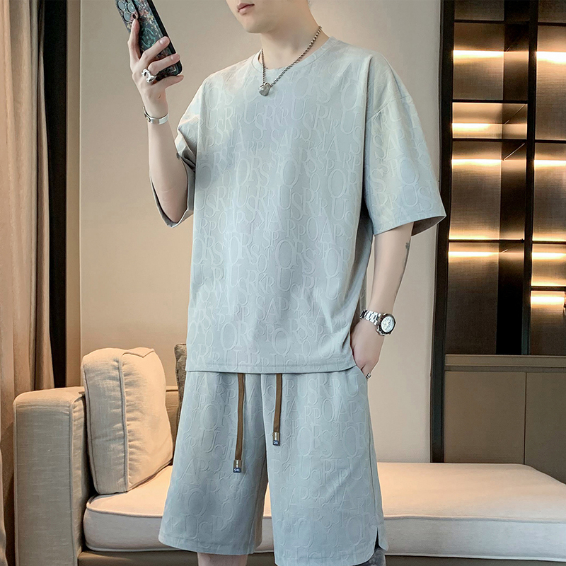 ULYn男士休闲短袖短裤时尚百搭潮流时尚宽松简约薄款透气夏季套装