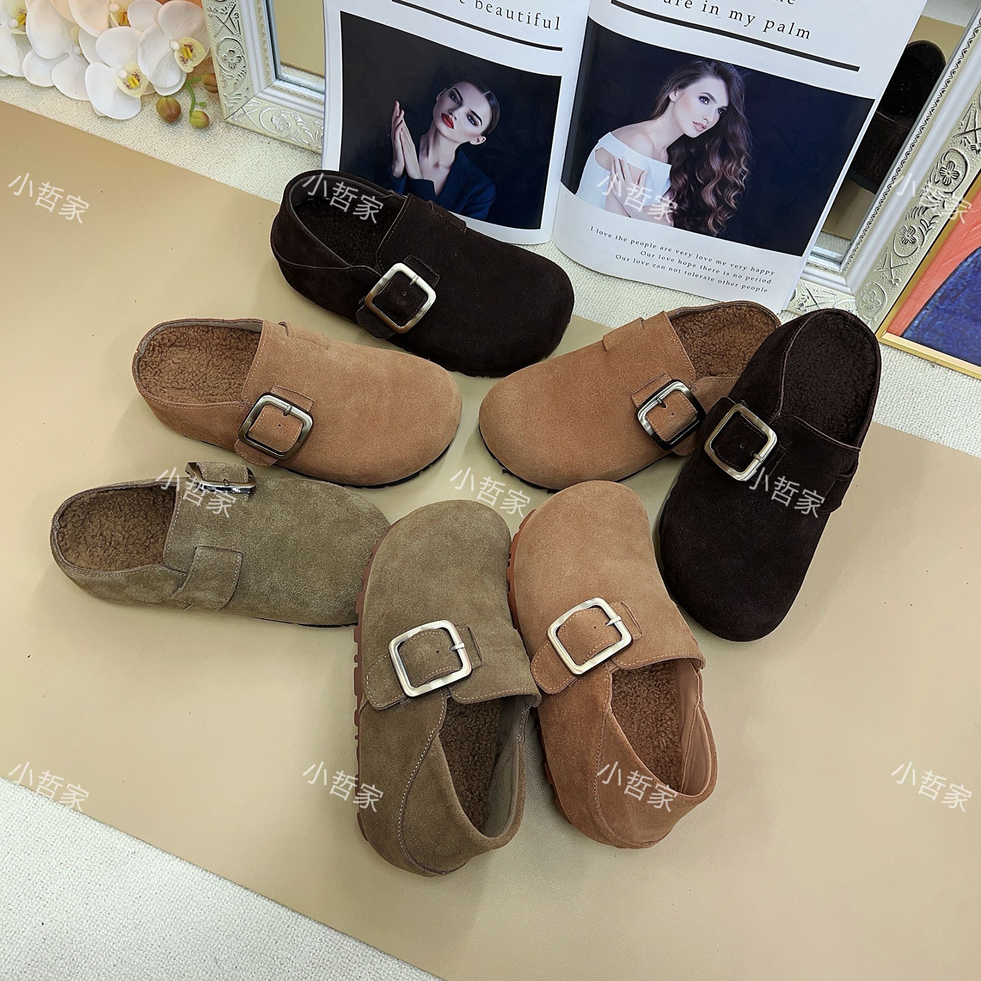 【全包 半托】隐形增高厚底升级版INS同款加绒里新款真皮休闲博肯鞋