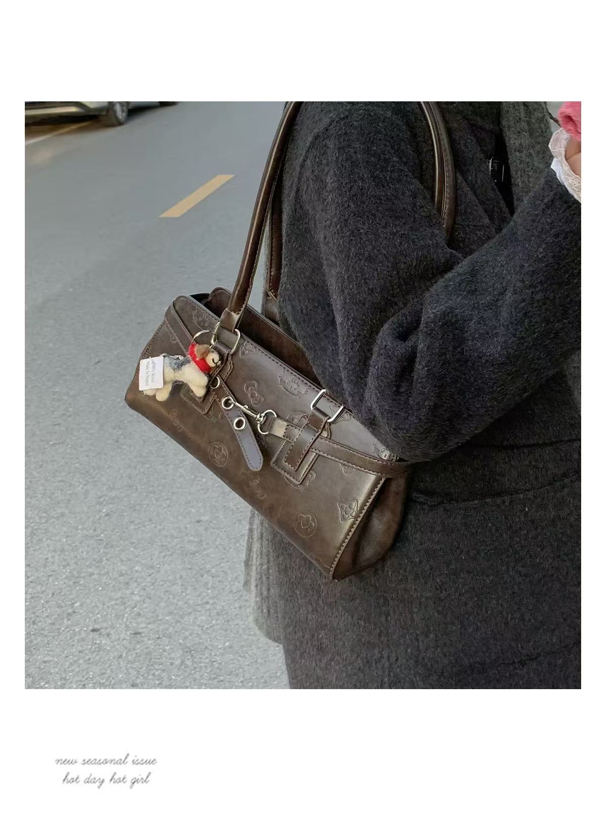 复古小众腋下包包女新款潮时尚高级感手提保龄球包单肩通勤包9505