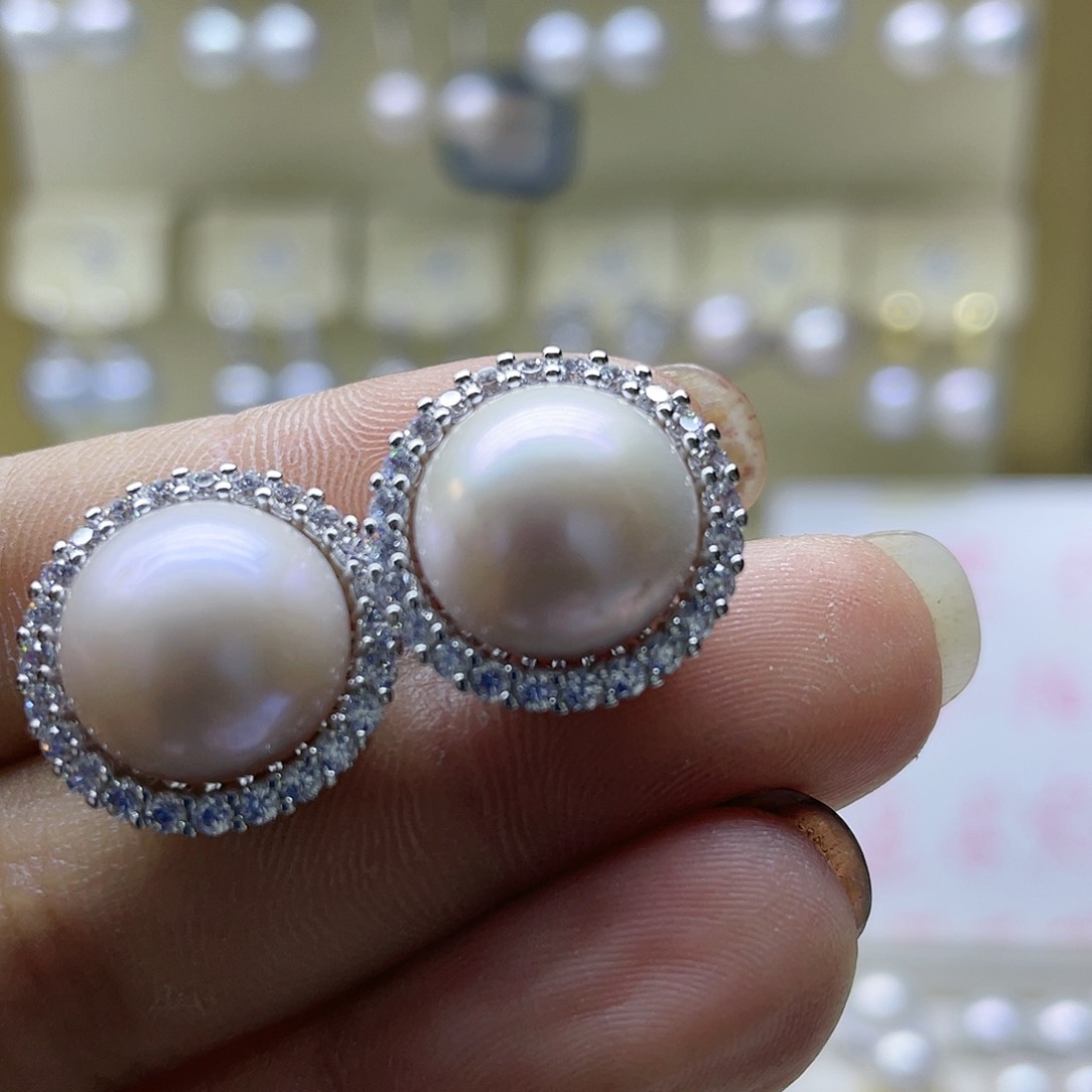 淡水珍珠耳饰银S925镶嵌