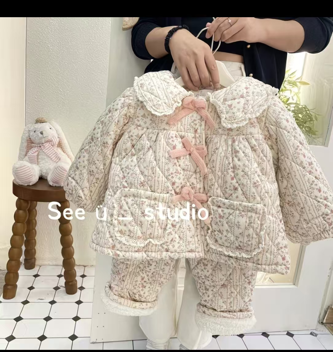 女童2025睡衣冬季加厚三层夹棉冬款小女孩宝宝加绒加厚保暖家居服