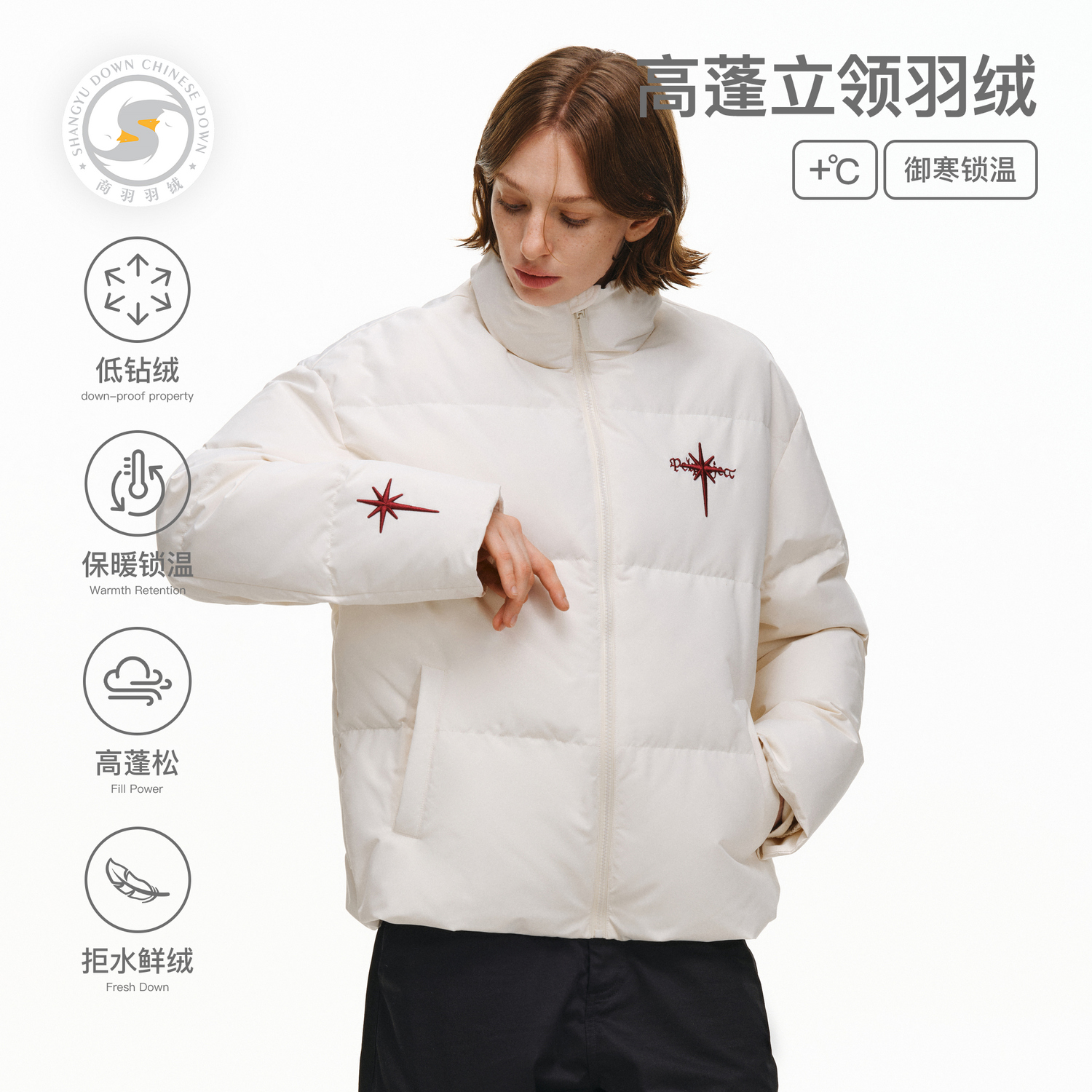 男装PCLP哥特星标语羽绒服冬季美式复古潮牌情侣防寒保暖羽绒外套