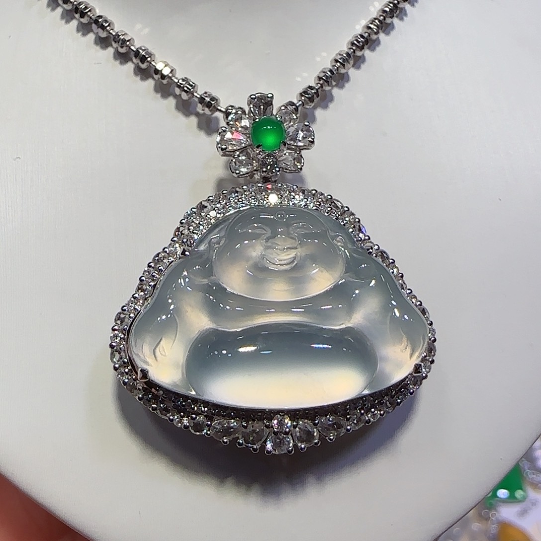 翡翠吊坠(不含链)18K金镶嵌佛公