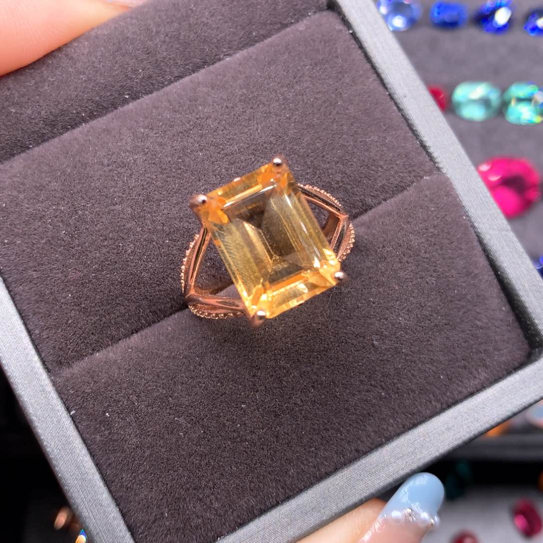 黄晶戒指银S925镶嵌黄水晶