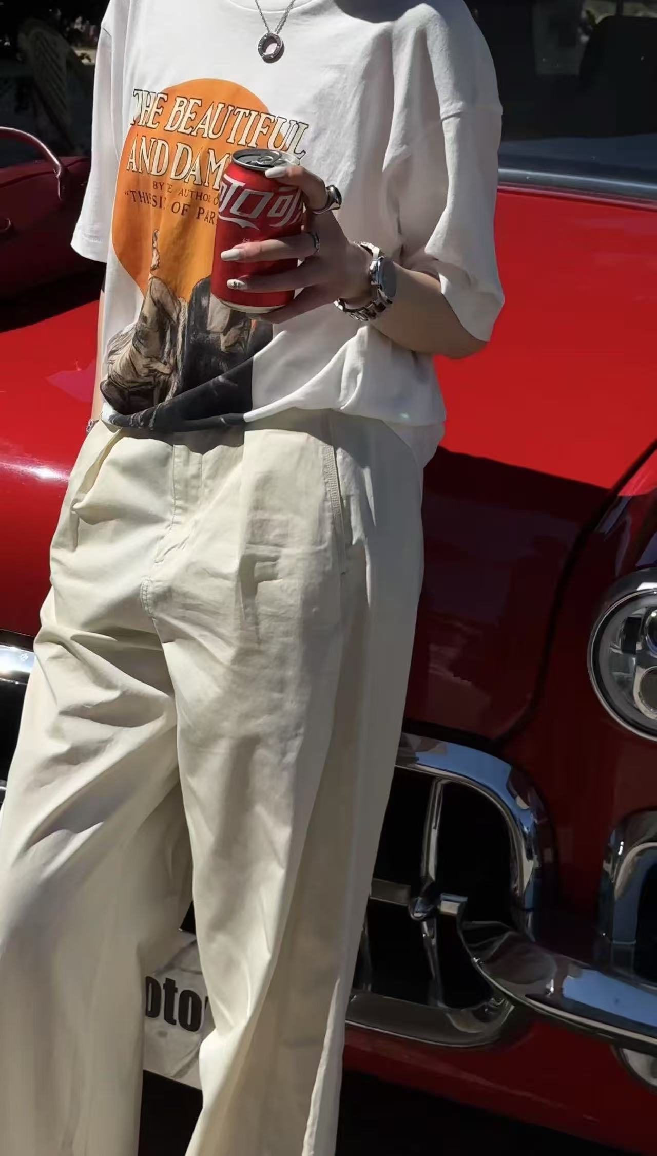 L'U'R/YI'YAO【格尔尼卡】夏季时尚休闲薄款高腰百搭休闲裤10101