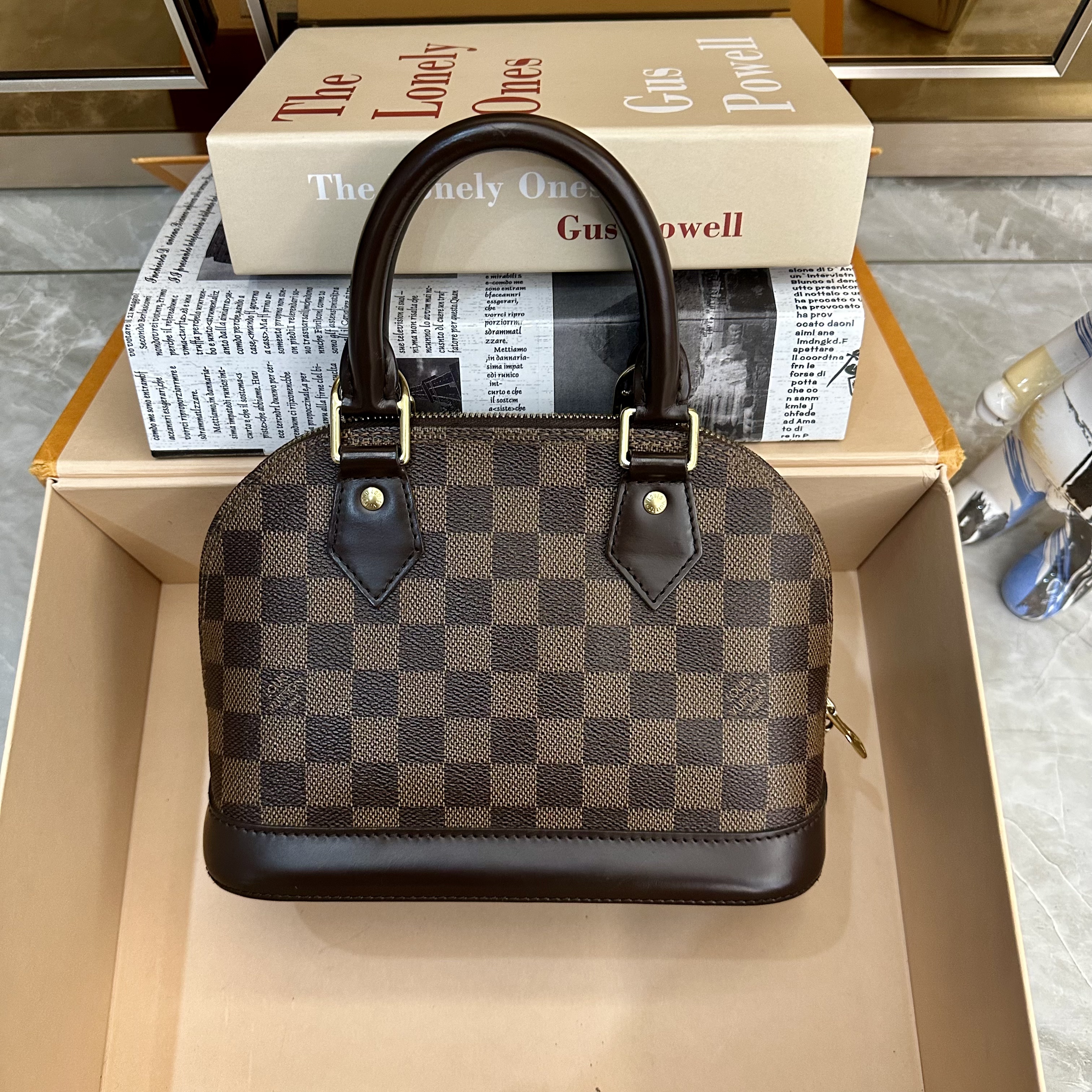 95新 LouisVuitton/路易威登 棋盘格贝壳bb手提斜挎包0382