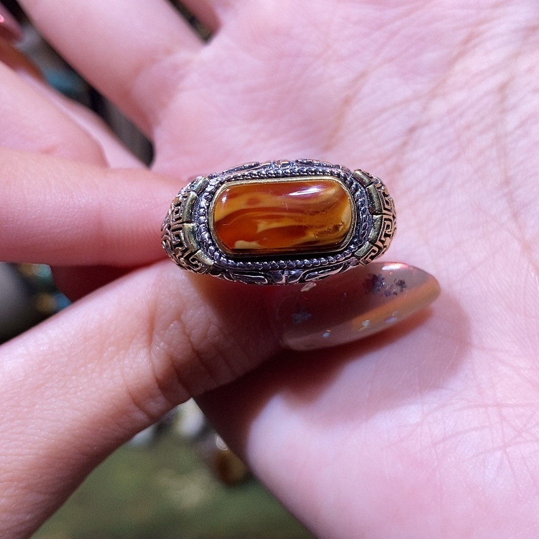 琥珀银S925镶嵌戒指戒指