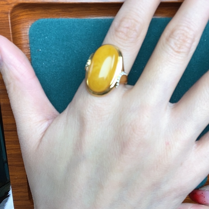 蜜蜡戒指银S925镶嵌戒指