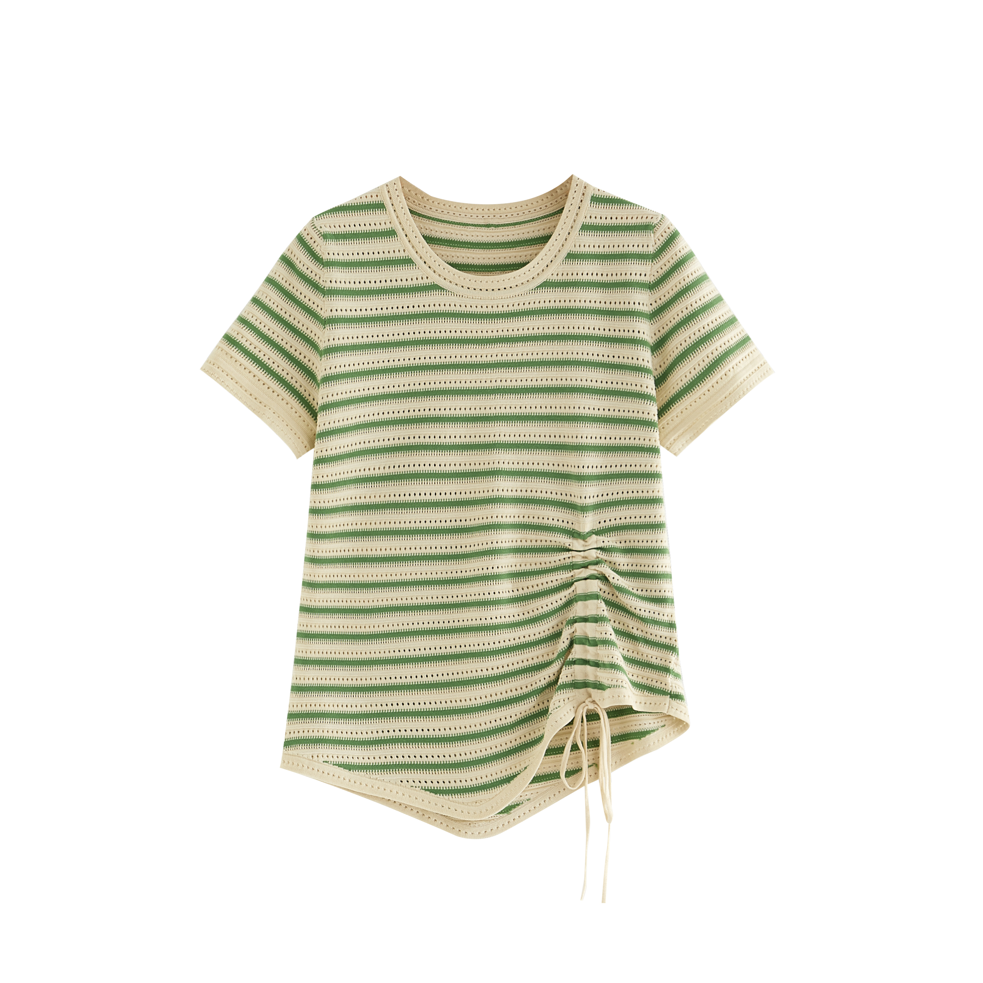 阿悄家 条纹镂空针织高级感女士抽绳短袖#2002