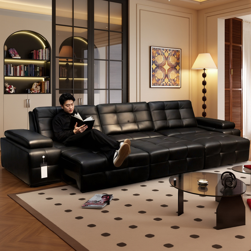 【三代电动劳伦斯】头层牛皮客厅电动智能语音沙发床功能伸缩沙发床