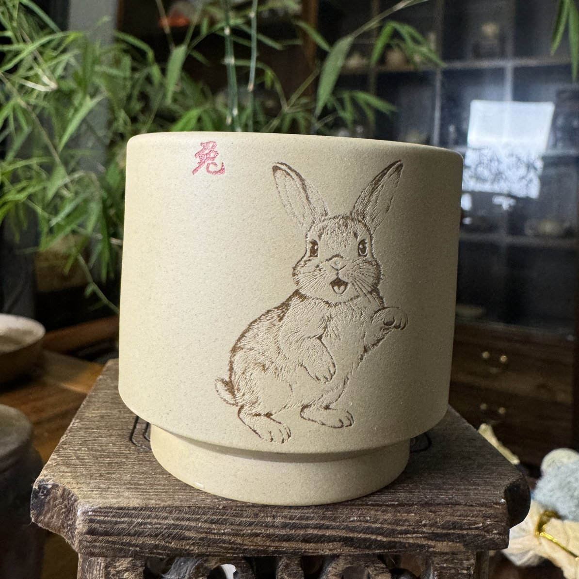 建水紫陶白泥生肖主人杯